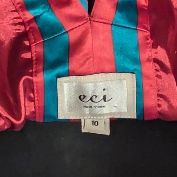 ECI NEW YORK Silk Colorful V Neck Dress Waist Tie Ruching Waist Size 10 - Picture 9 of 9